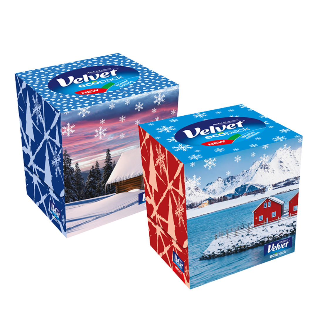 Velvet papírové kapesníky BOX 60 ks 3-vrstvé Winter Edition